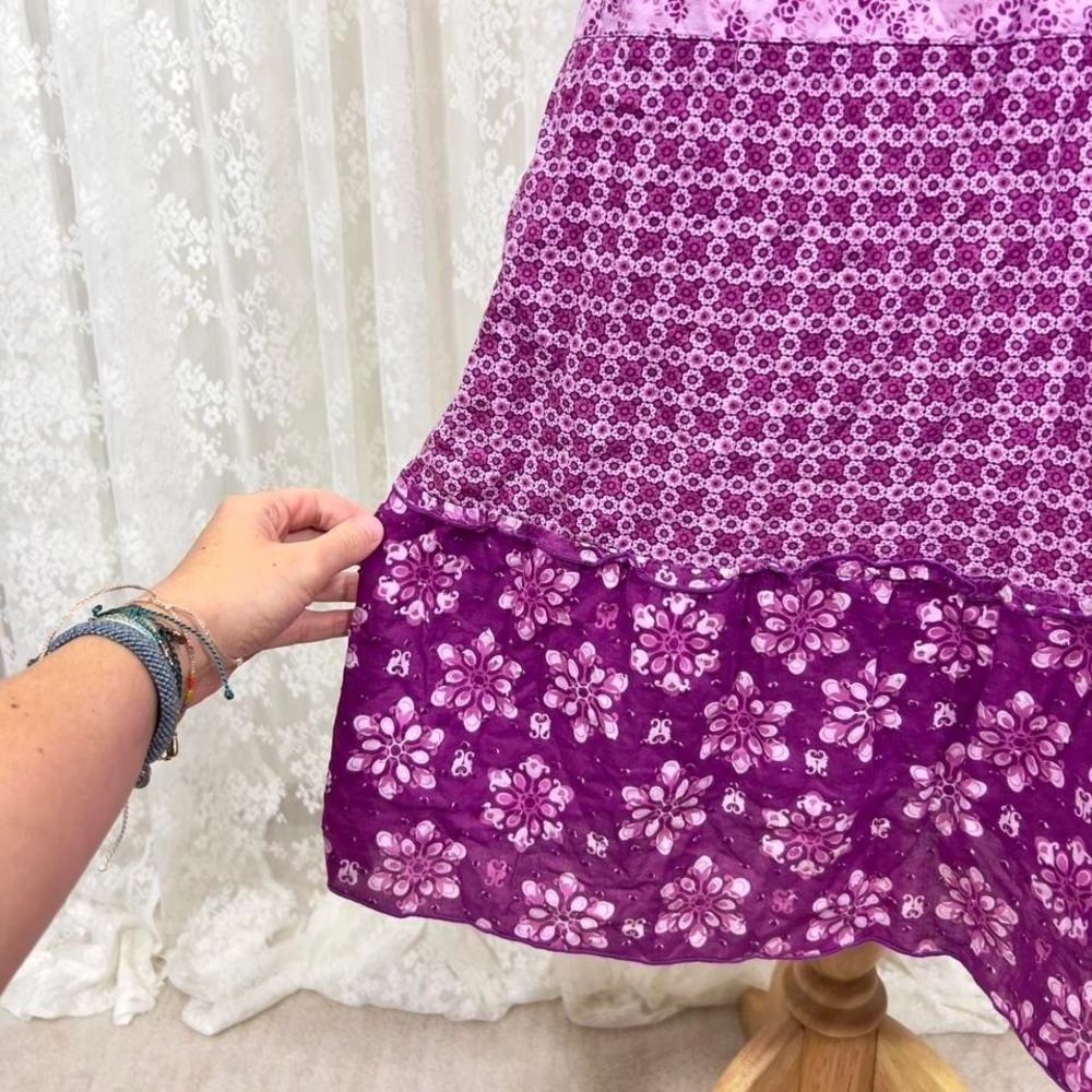 Purple Patchwork Tiered Floral Dress Girls XL Women's S/M Cottagecore Coquette - Picture 3 of 8